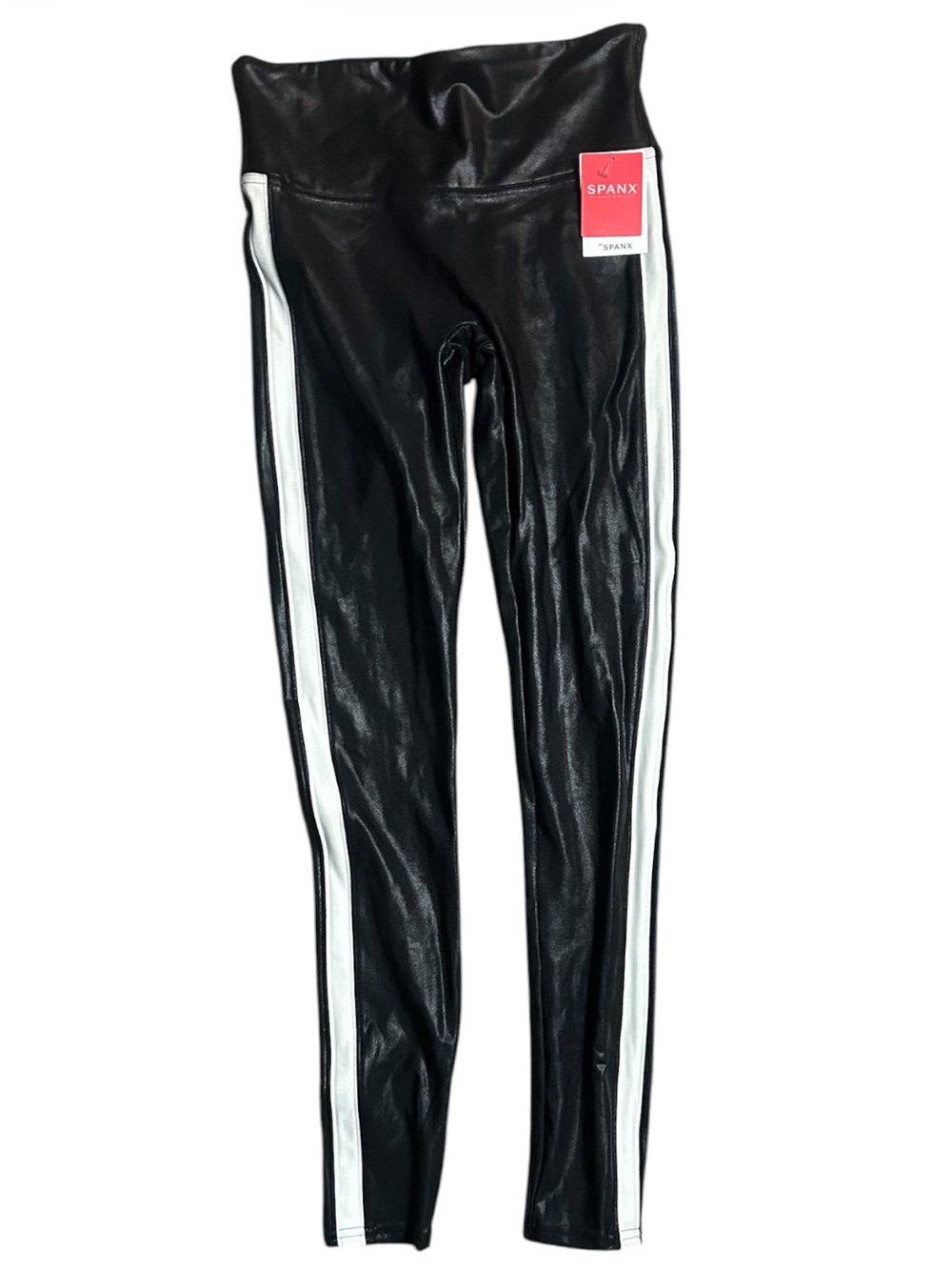 NWT Spanx Faux Leather Side Stripe Leggings Size SP White & Black - Picture 3 of 8